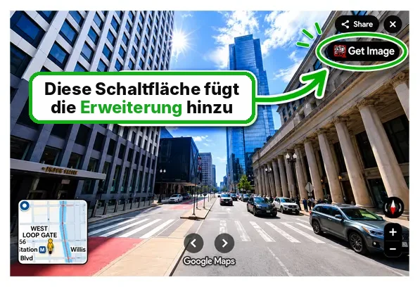 Get-Image-Schaltfläche der Erweiterung in Google Maps