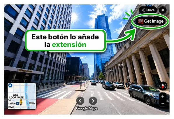 Botón Get Image de la extensión en Google Maps