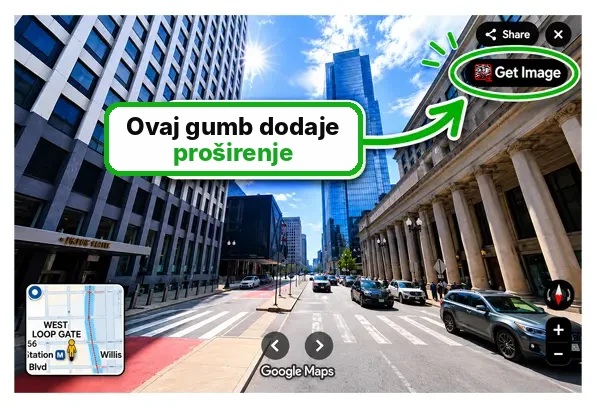 Gumb Get Image proširenja na Google Mapsu