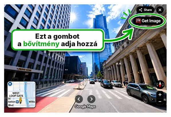A bővítmény Get Image gombja a Google Térképen