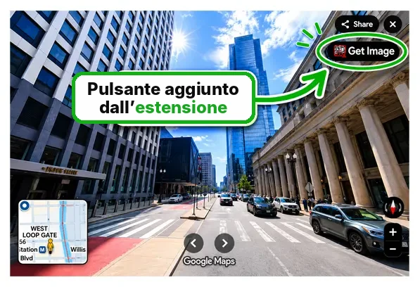 Pulsante Get Image dell'estensione su Google Maps