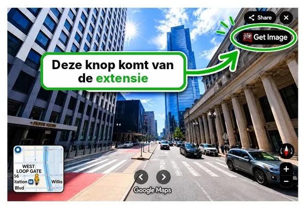 Get Image-knop van de extensie in Google Maps