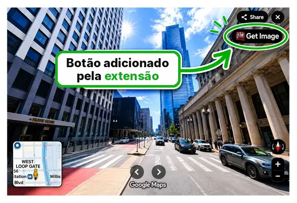 Botão Get Image da extensão no Google Maps