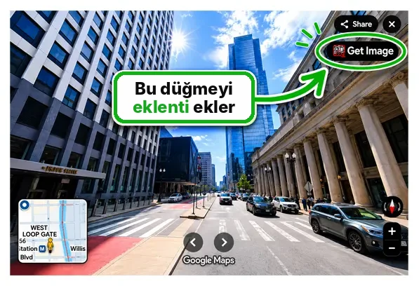 Google Haritalar'da eklentinin Get Image düğmesi