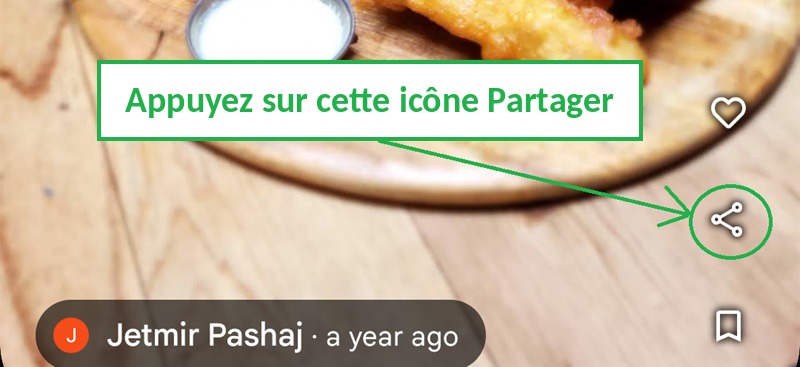 Pour une photo classique, appuyez sur l'icône Partager affichée sur la photo dans l'application Google Maps