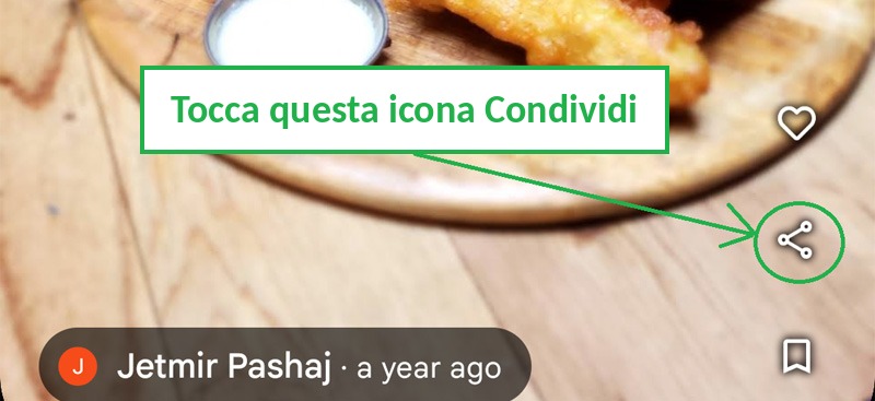 Per una foto normale, tocca l'icona Condividi sulla foto nell'app Google Maps
