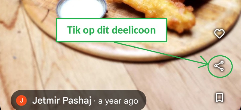 Tik bij een gewone foto in de Google Maps-app op het deelicoon op de foto