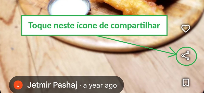 Em uma foto comum, toque no ícone de Compartilhar que aparece na foto no app do Google Maps