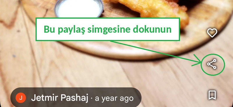 Normal fotoğrafta, Google Haritalar uygulamasında fotoğrafın üzerindeki Paylaş simgesine dokunun